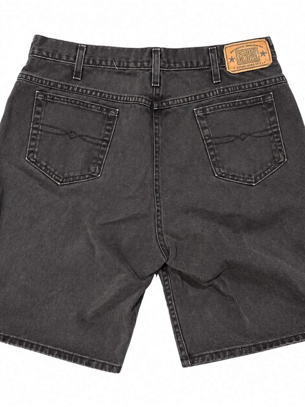 Faded Glory Mens Black Dark Wash Denim Jean Shorts 38 Zip 90s Vintage Jorts